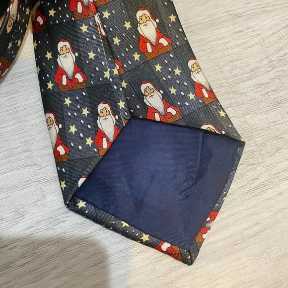 Christmas Holiday Santa Neck Tie 56" Navy Red Gold - Picture 4 of 8